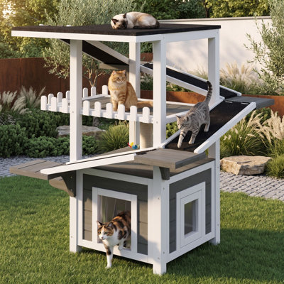 Four Tier Outdoor Cat House and Cat Tree Tower and Doors