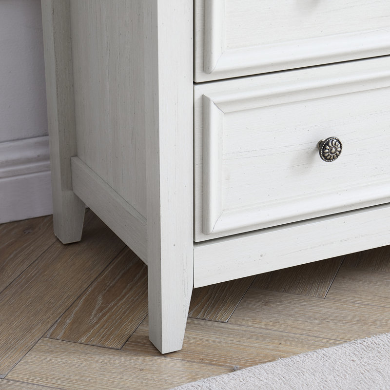 Commode à 5 tiroirs beige avec rangement pratique et élégant pour éviter les collisions