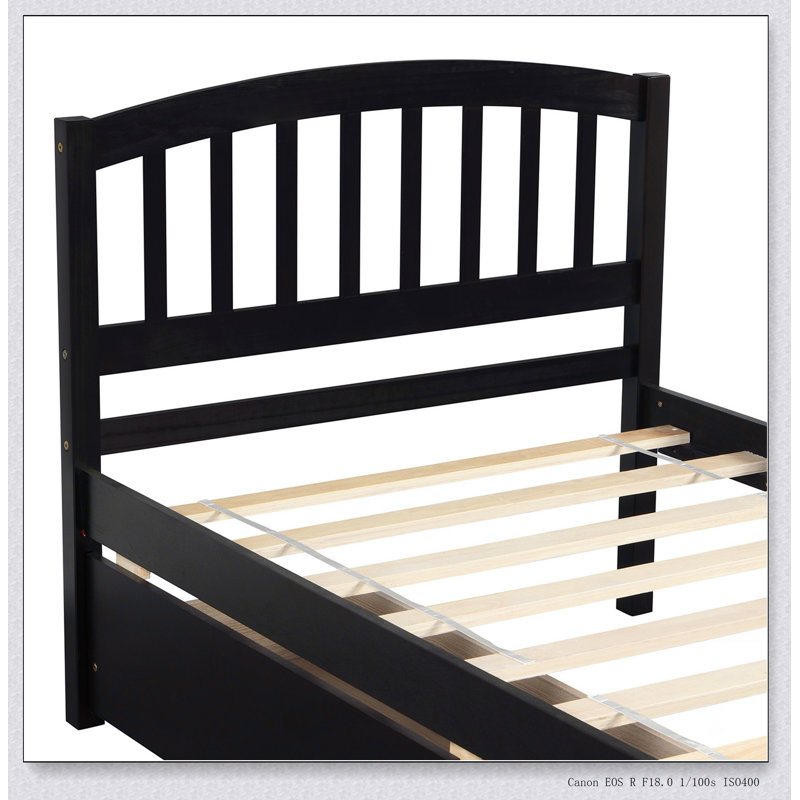 Twin Platform Storage Bed Wood Bed Frame with Two Drawers and Headboard, Espresso