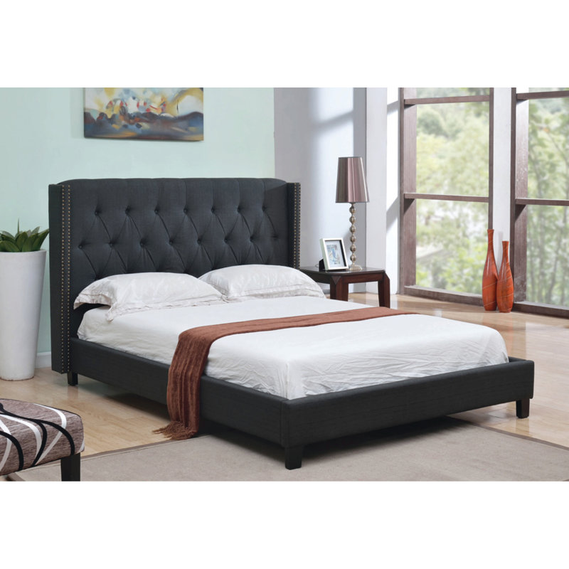 Lelen Upholstered Wingback Bed, Queen, Brown