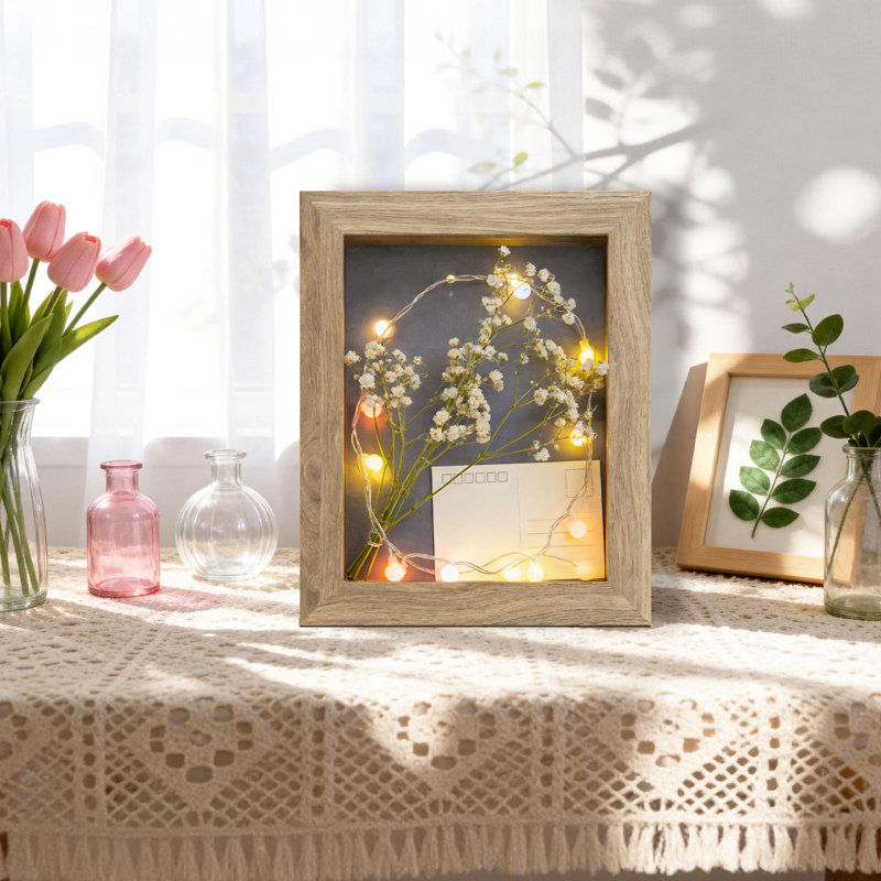 Shadow Box Frame, Tabletop & Wall Mount Storage Display, Light Brown, 8.5" x 11"