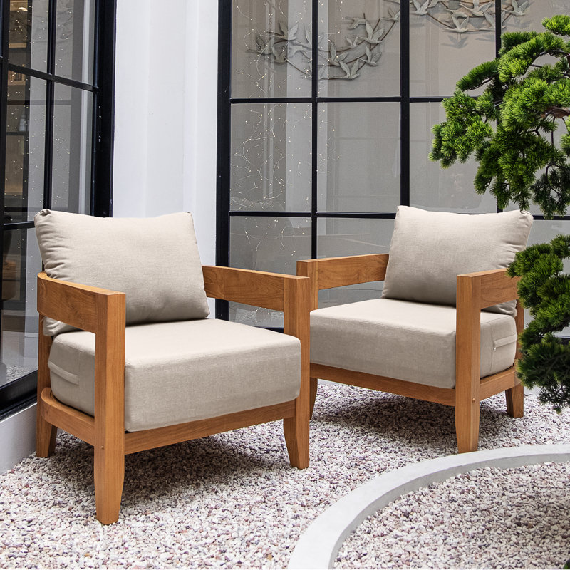 Ensemble de 2 chaises de patio en teck avec coussins Keaton