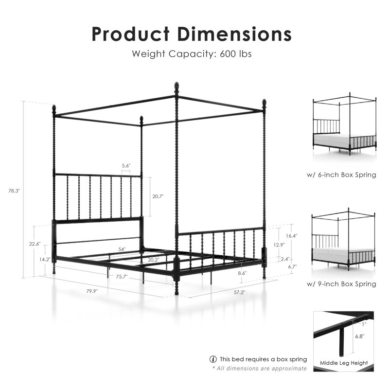 Magdaleno Metal Canopy Bed, Black, Full