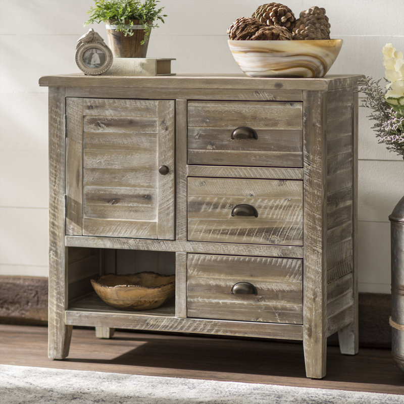 Buffet décoratif 1 porte en bois massif Castile, Gris délavé