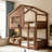 Twin Size House Bunk Bed With Bookshelf, Wooden Twin Loft Bed With Safety Rails & Ladder, Kids Twin Over Twin Bunk Bed For Bedroom, Natural-2100840920