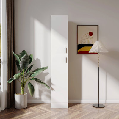 Tall Narrow Pantry Storage Cabinet, 2-Door Slim Freestanding Storage Cupboard with 3 Adjustable Shelves