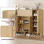 Range-chaussures autoportant en bois - 4 portes et 1 tiroir - Rangement de vestibule moderne avec tablette inférieure ouverte, coins arrondis semi-circulaires, rangement de couloir de grande capacité - couleur bois naturel