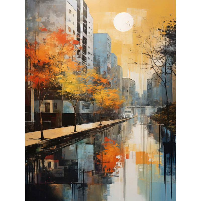 Wall Art Print Cityscape River Canal Oil Painting Trees Autumn in the City Poster