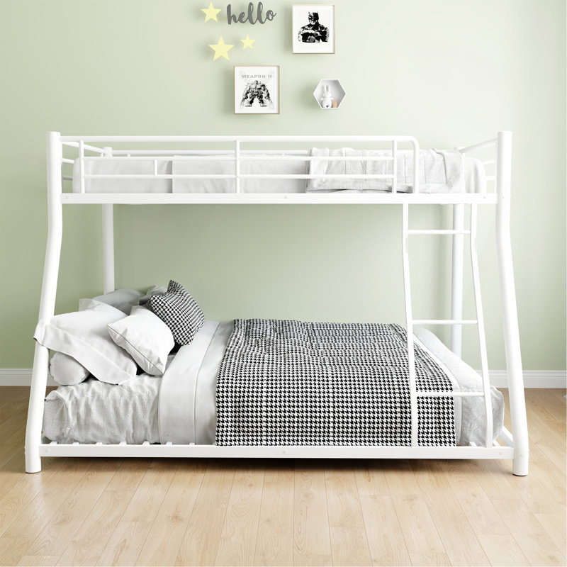 Lit superposé en métal simple au-dessus d'un lit double avec escalier amovible, structure robuste robuste avec rangement sous le lit de 12 po pour les adolescents et les adultes, les adolescents, aucun sommier nécessaire, blanc