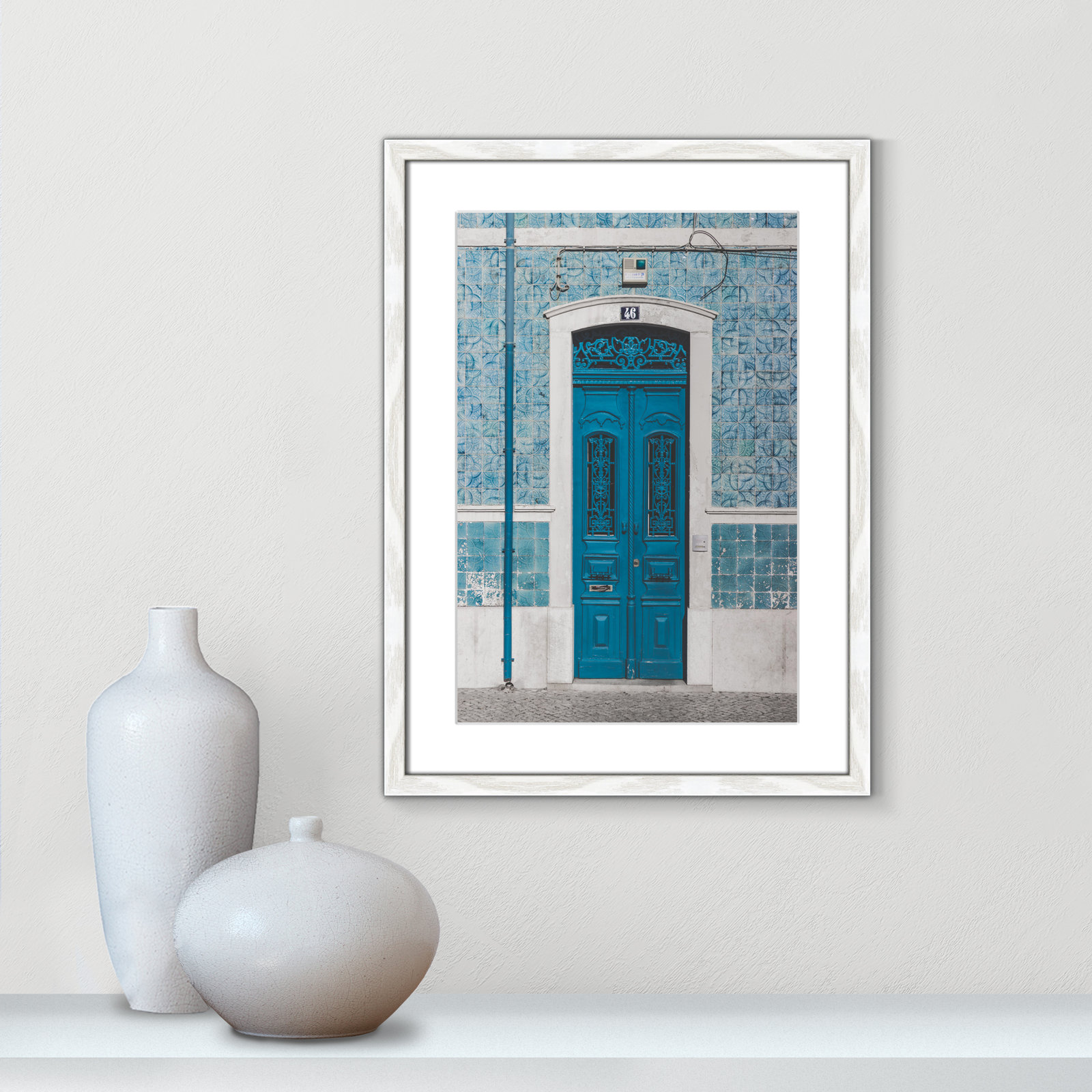 Blue Door of Caldas de Rainha Print, White, 23" H x 17" W x 0.75" D