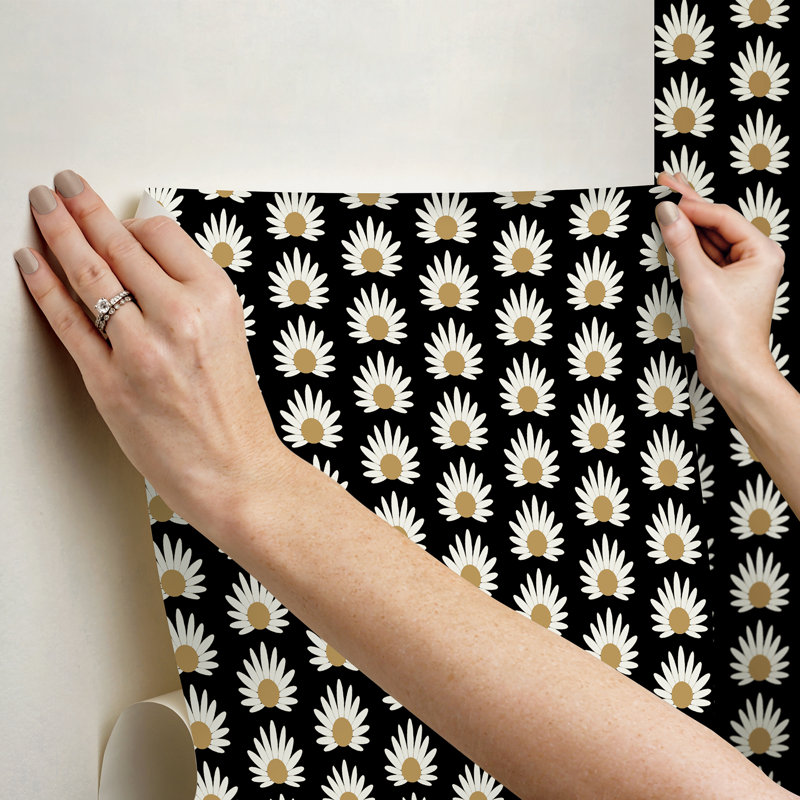 Fleur Floral Vinyl Peel & Stick Wallpaper Double Roll, Black
