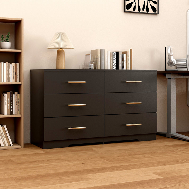 Bedroom Dresser With 6 Storage Drawers, Black
