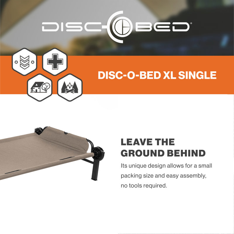 Disc-O-Bed Single Cot, Portable Sleep Solution for Tents and Cabins, Tan, XL, Tan