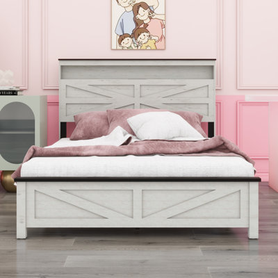 Bed Frame Headboard With LED Lights And Charging Station, With Headboard And Hidden Storage Space