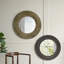 Miroir d'appoint rond et noir en bois avec texture tissée