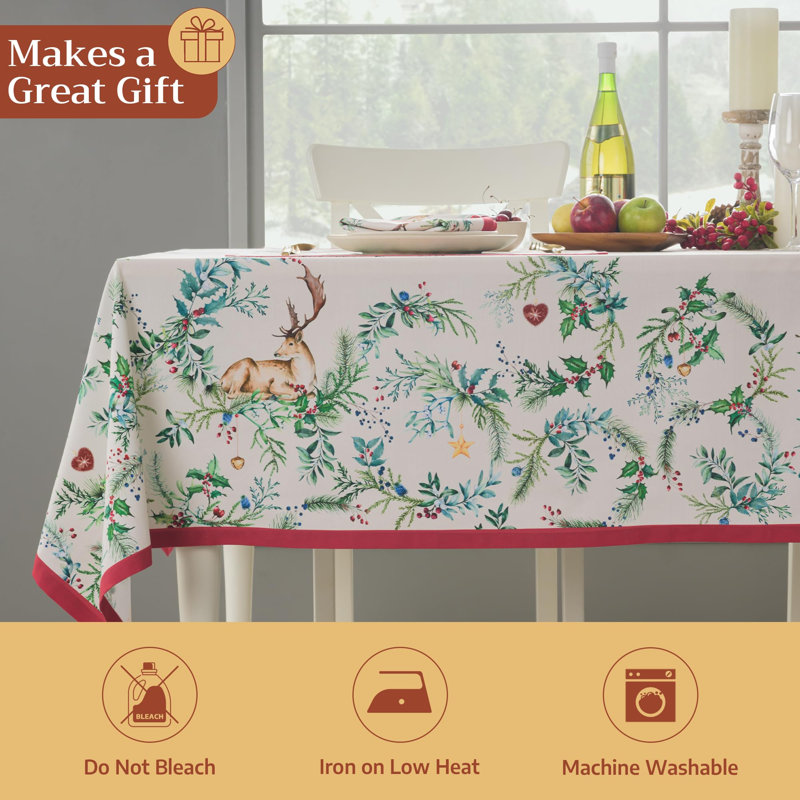 Maison d' Hermine Table Cloth Rectangle Table 100% Cotton 70 x 140 Inches Fall Tablecloth Reusable Everyday Use for Thanksgiving Christmas Decorations Dining Farmhouse Party (Holly Time)