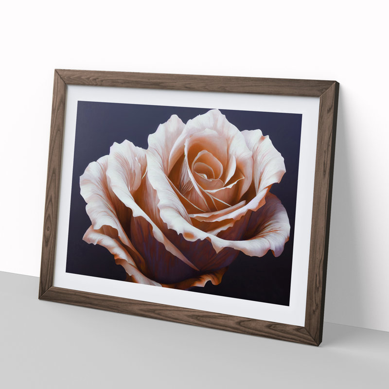 Elegant Rose Flower 1 Piece Single Picture Frame Wall Art, 25cm H x 34cm W x 2cm D, Walnut