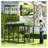 PawHut 8' x 4' Outdoor Dog Kennel with Waterproof UV-Resistant Cover and Rotating Bowls, Grey Green