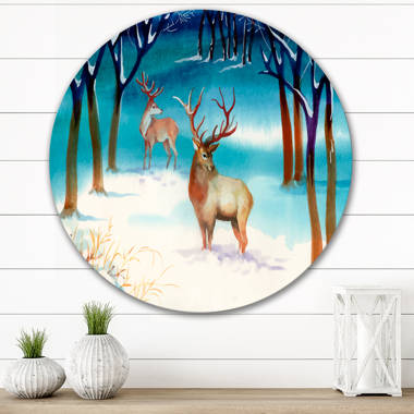 Deer Sunset Mountains' Poster, picture, metal print, paint by Zenja Gammer