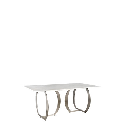 Esmeyer Rectangular Dining Table – White Marble Top with Chrome Stainless Steel Base