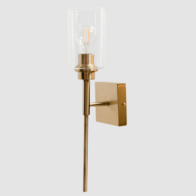 LIGHT WHEEL 1-Light Wall Mount Light Fixture in Brushed Gold - Contemporary Wall sconces with Clear Glass Shade and E26 Bulb Base for Bathroom, Mirror, Bedroom & Hallway