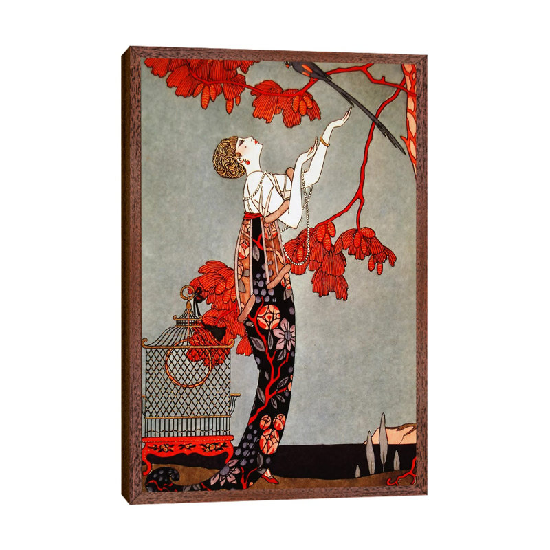 1914 Oriental by George Barbier - Print on Canvas, Classic Brown Wood Framed Canvas, 66.04 cm H x 45.72 cm W