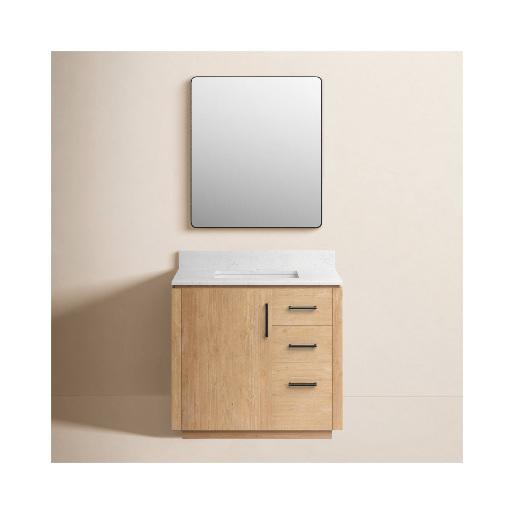 Cloverfield 36'' Single Bathroom Vanity, Matte Black, Fir Wood Brown