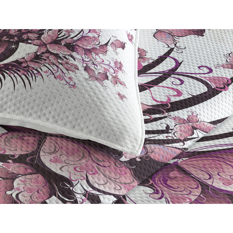 Butterflies Floral Coverlet, King Bedspread + 2 Shams