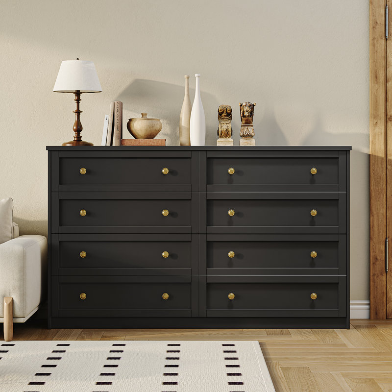 Commode à 8 tiroirs Bulwell avec grand espace de rangement, commode large, commode double pour chambre à coucher, salon, Noir