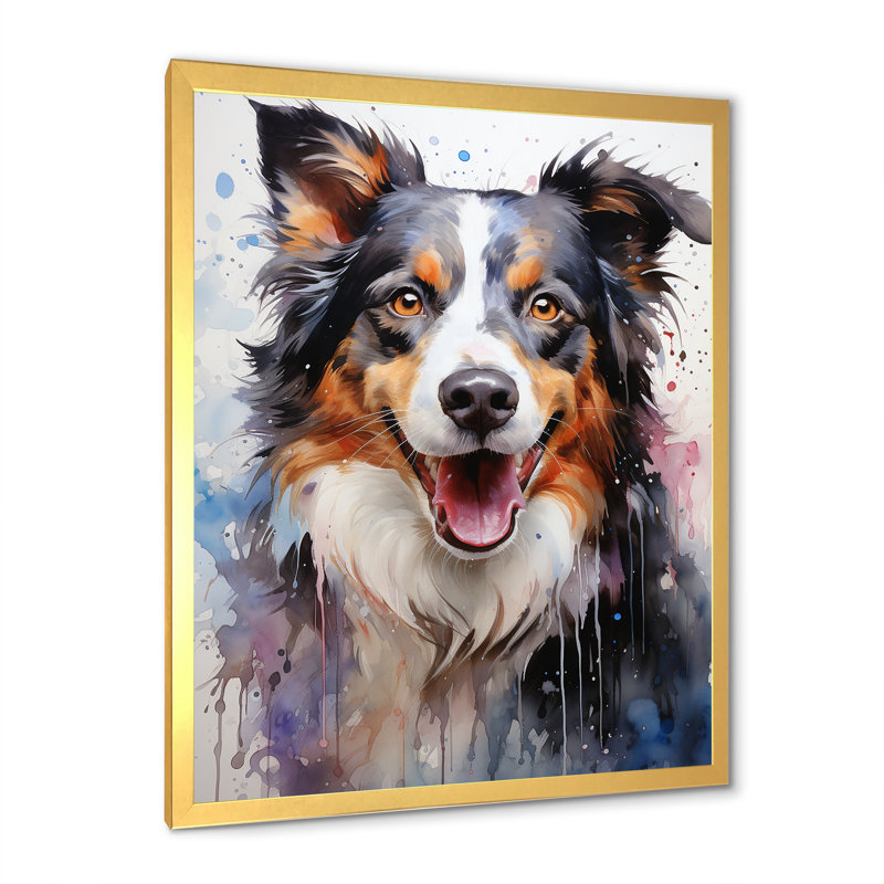 Border Collie Brilliance I sur toile, H 32 po x l 16 po x P 1 po, Cadre doré simple