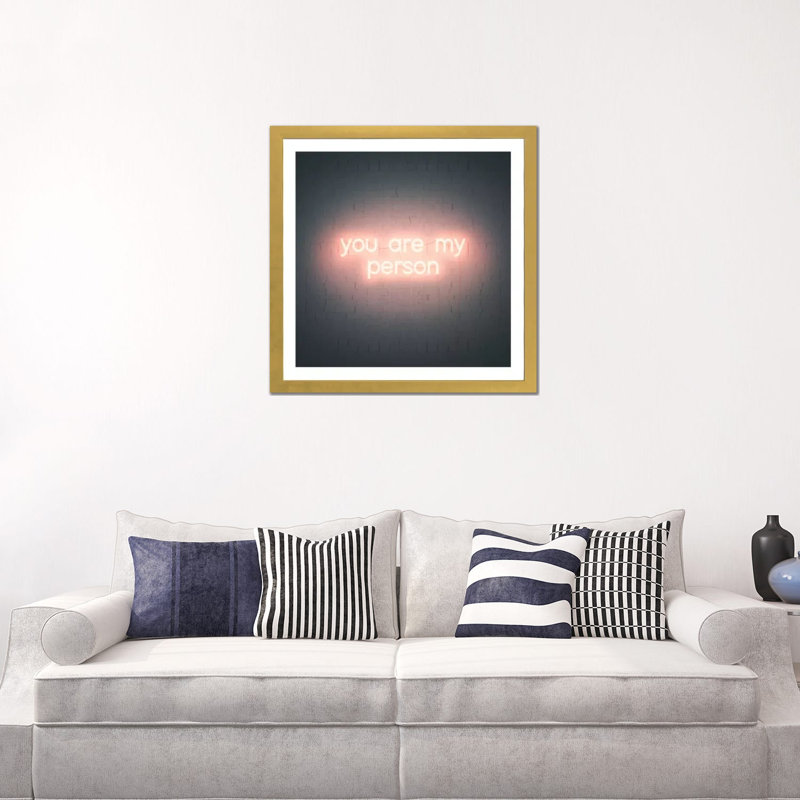 «Neon Love IV» par Grace Popp - impression d'art textuel, H 24 po x l 24 po x p 1 po, Papier encadré doré, Blanc