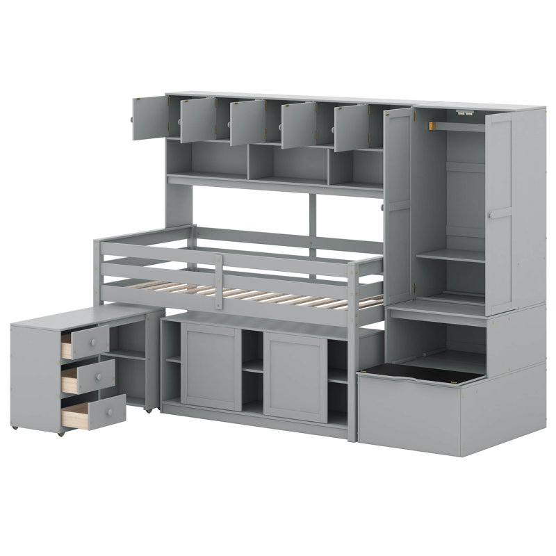 Lit mezzanine avec tiroirs Jeycob Kids, Simple, gris