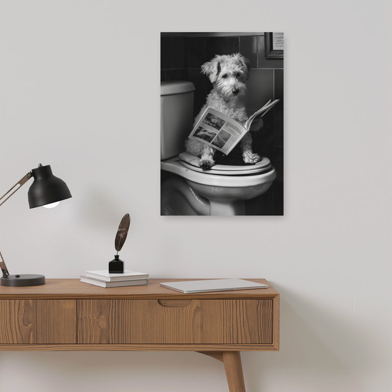 Dog Reading Newspaper Vintage Dog Wall Art Print 1 Piece Wrapped Canvas Wall Art, 45.72cm H x 30.48cm W