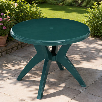 Outsunny 36.25" Dia Round Plastic Patio Table with Umbrella Hole