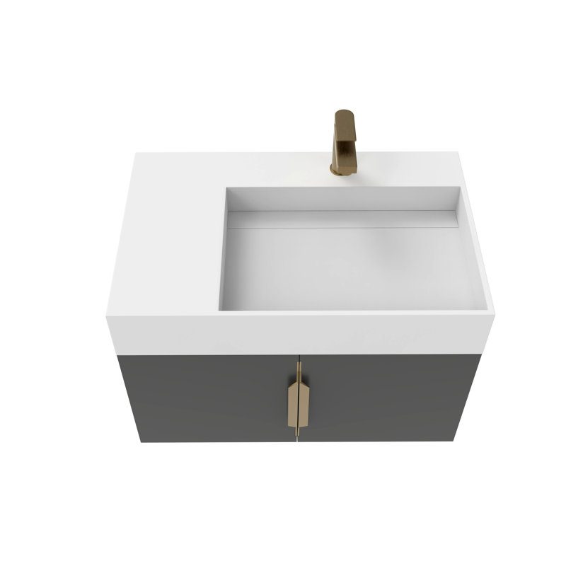 Ensemble de meuble-lavabo mural simple 30 po avec surface solide Amazon, Noir, Or, Blanc