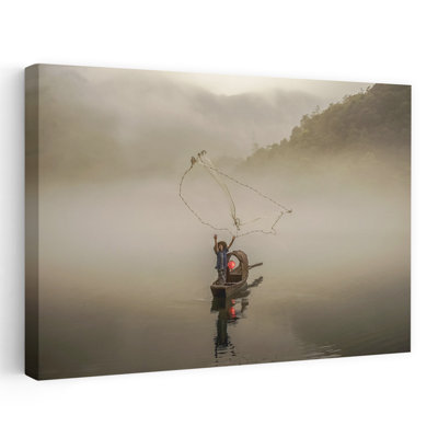 «Misty Morning Fisherman», reproduction d'art murale contemporaine