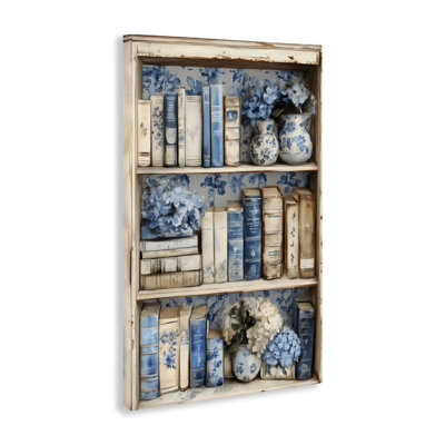 Blue & Beige Bookcase Canvas, design by LSR Design Studio