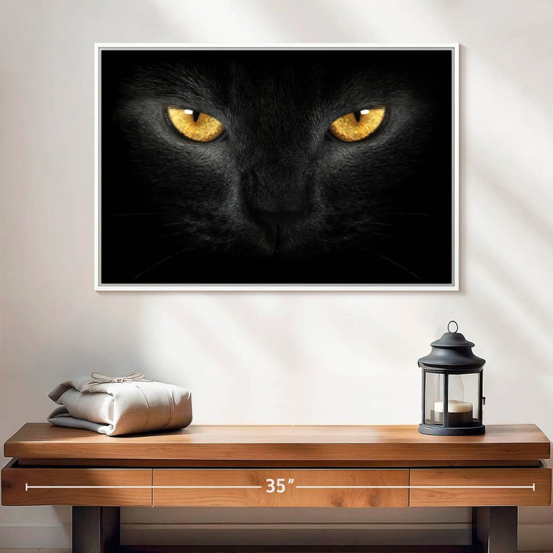 Chat aux yeux jaunes, Cadre flottant blanc, 25 po x 17 po