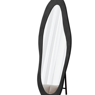 63" X 24" Full Body Wall Or Floor Mirror, Flannel Wrapped Frame, Irregular Wavy Shape, Black, High - Definition Unique Shatterproof For Living Room