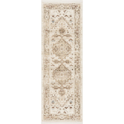 Yenier 2' x 6' Ivory Taupe Vintage Indoor Rug