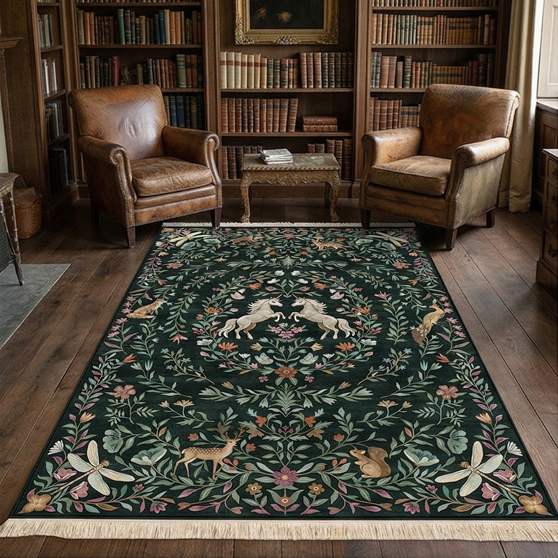 Tapis 100% coton vert émeraude The Unicorn