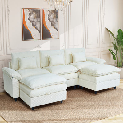 Canapé modulaire modulaire, canapé convertible en forme de U de 111,8 po, canapé confortable à 3 places avec 2 repose-pieds mobiles, canapé à assise profonde en chenille avec coussins pour le salon, l’appartement et le bureau