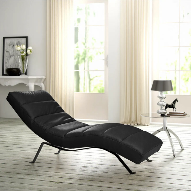 SALISBURY Chaise Lounge in Genuine Leather with Adjustable Backrest, Black, Black