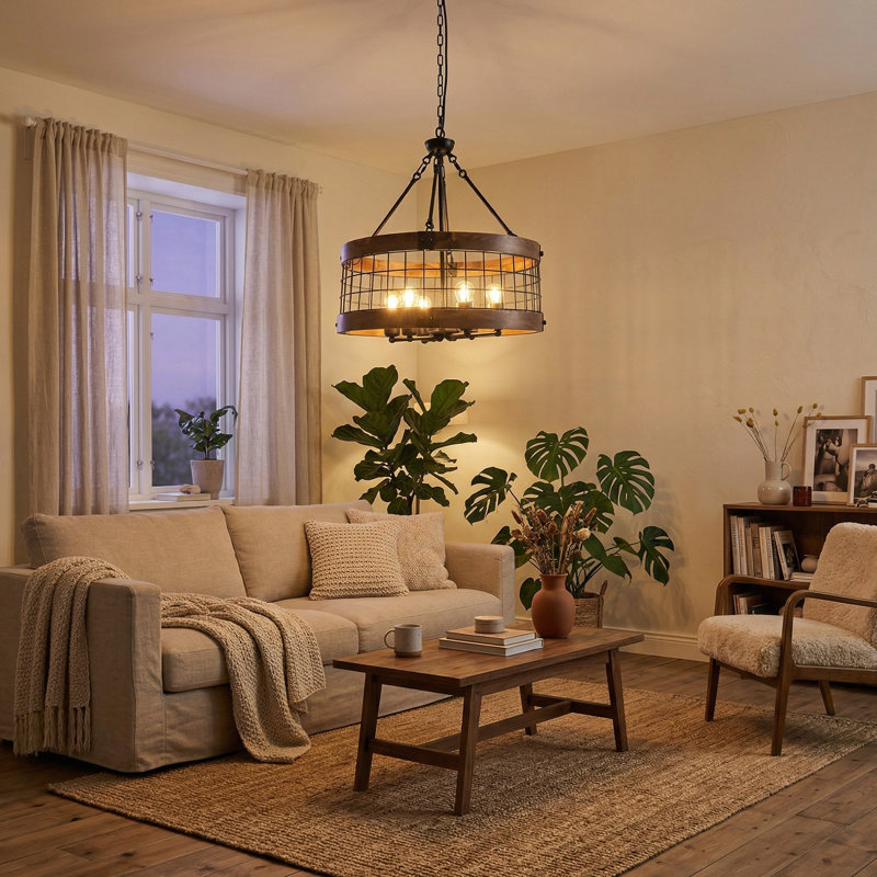 Lustre rustique en bois 6 lumières Farmhouse