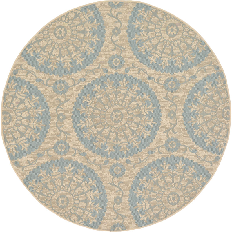 Tapis bleu intérieur / extérieur Malaga, Rond 6 pi 1 po