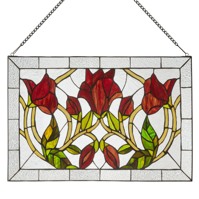 Vitrail de vitrail floral 16 "H 16", Rouge