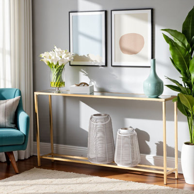 Hollis Console Table With Metal Finish and Mirrored Glass, Modern and Contemporary by Mercer41