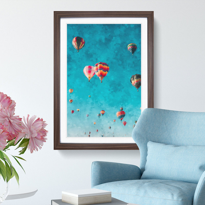 Hot Air Balloons on the Rise - Framed Print, 87cm H x 62cm W x 2cm D, Walnut Framed