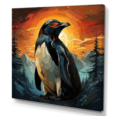 Coucher de soleil sur glace, pingouin charme III - art mural pingouin
