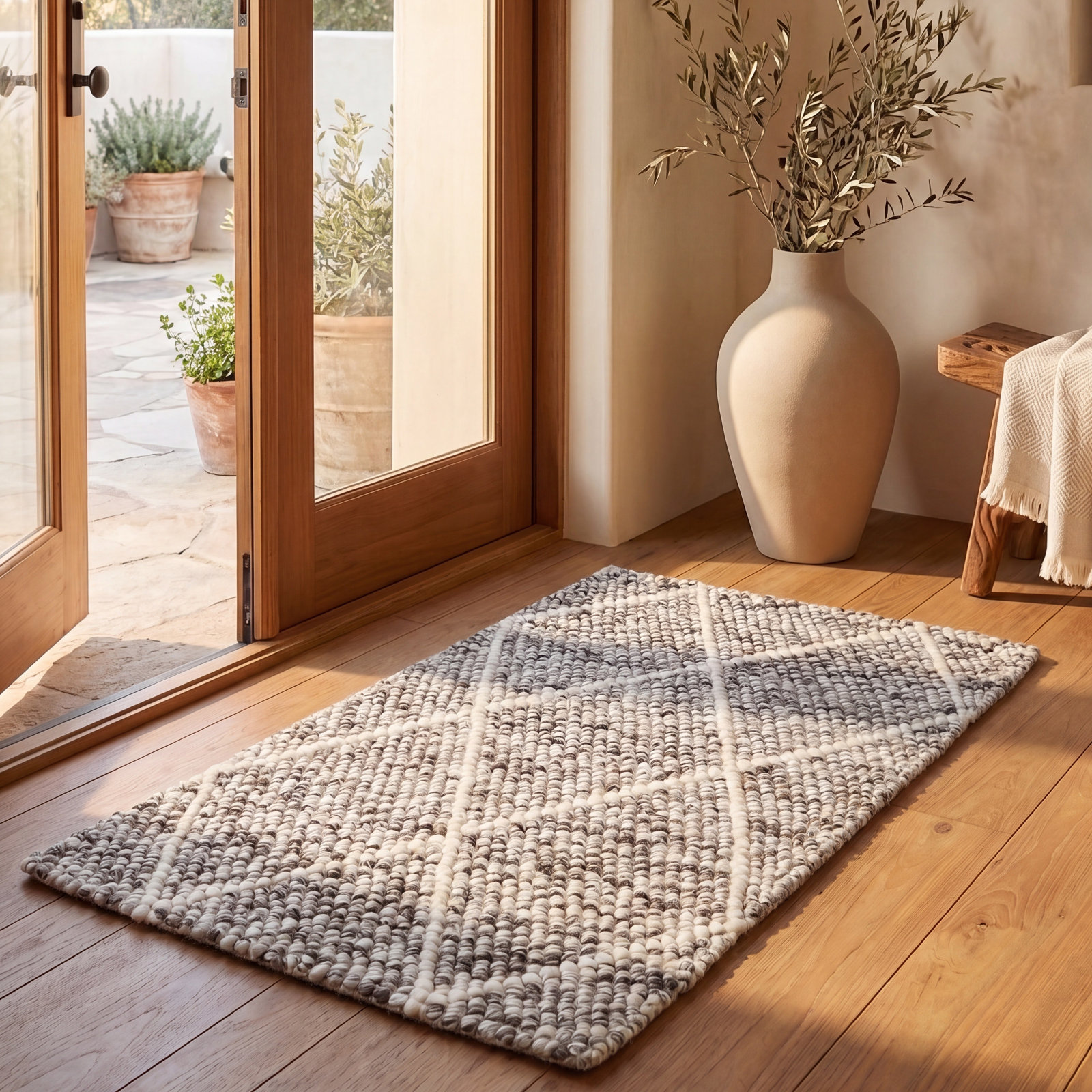 Huberty Brown Gray Hand-Woven Geometric Rug, Rectangle 2' x 3'